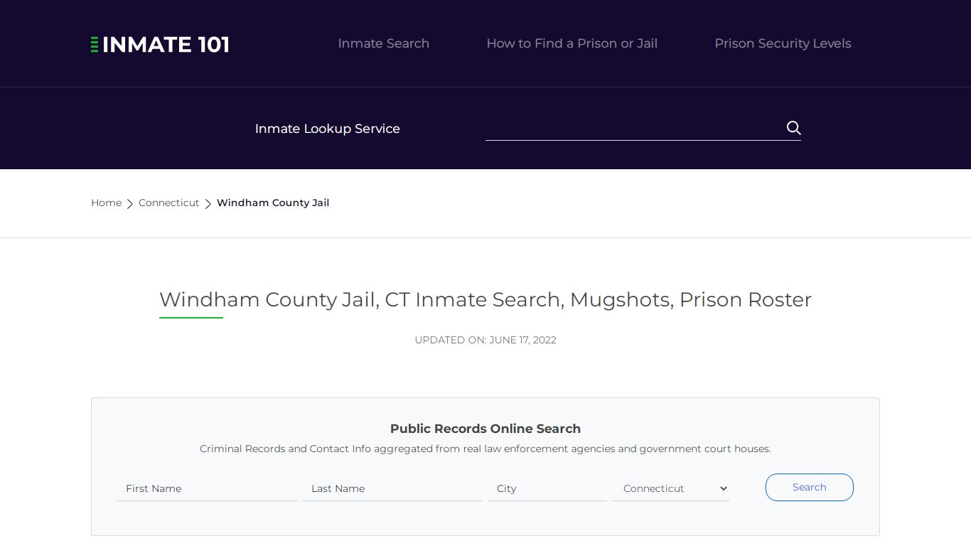 Windham County Jail, CT Inmate Search, Mugshots, Prison ...